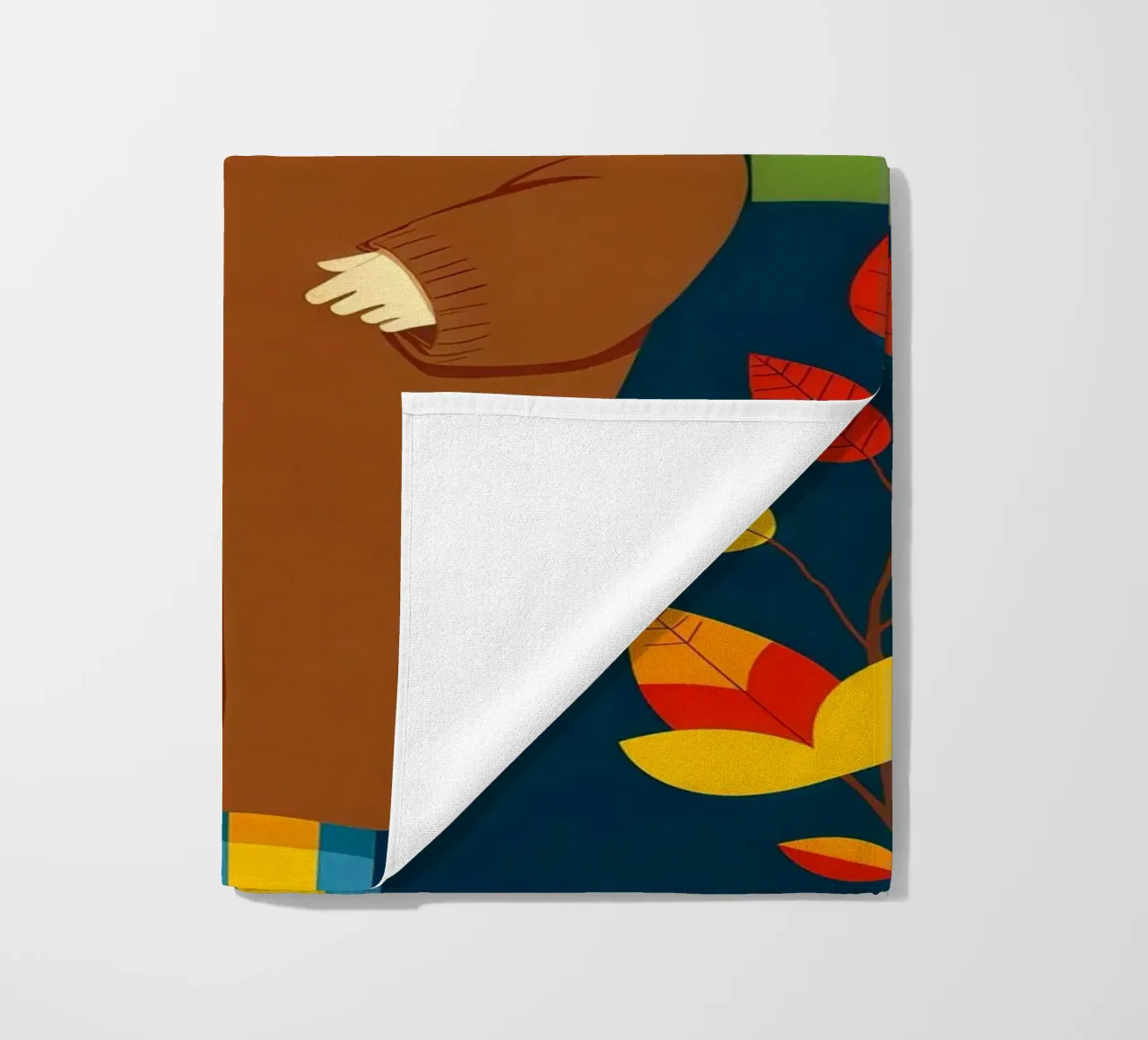 Donna che indossa un accogliente maglione in autunno e nella stagione autunnale telo mare da ARTOMATIC