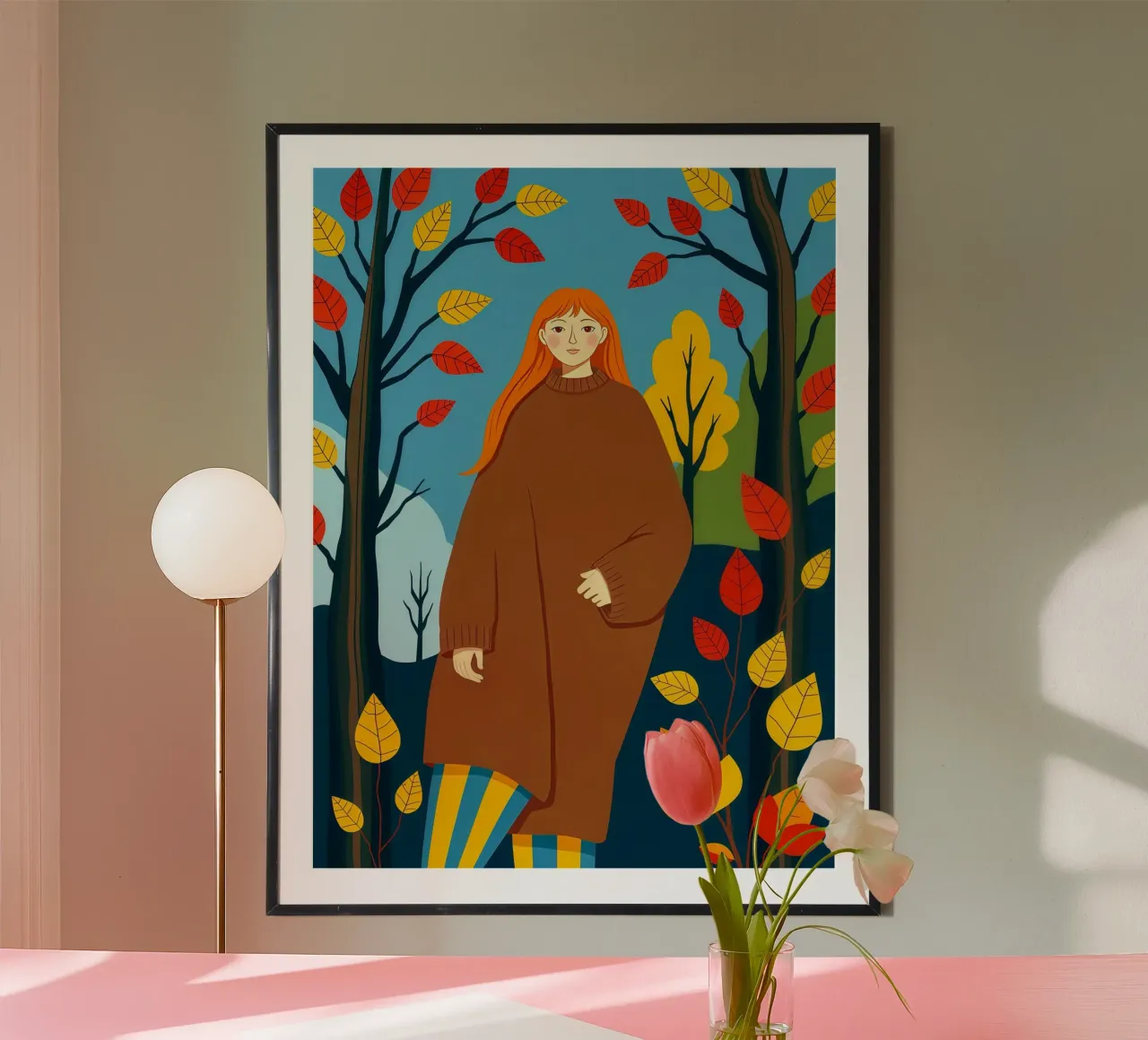 Donna che indossa un accogliente maglione in autunno e nella stagione autunnale carta hahnemühle da ARTOMATIC