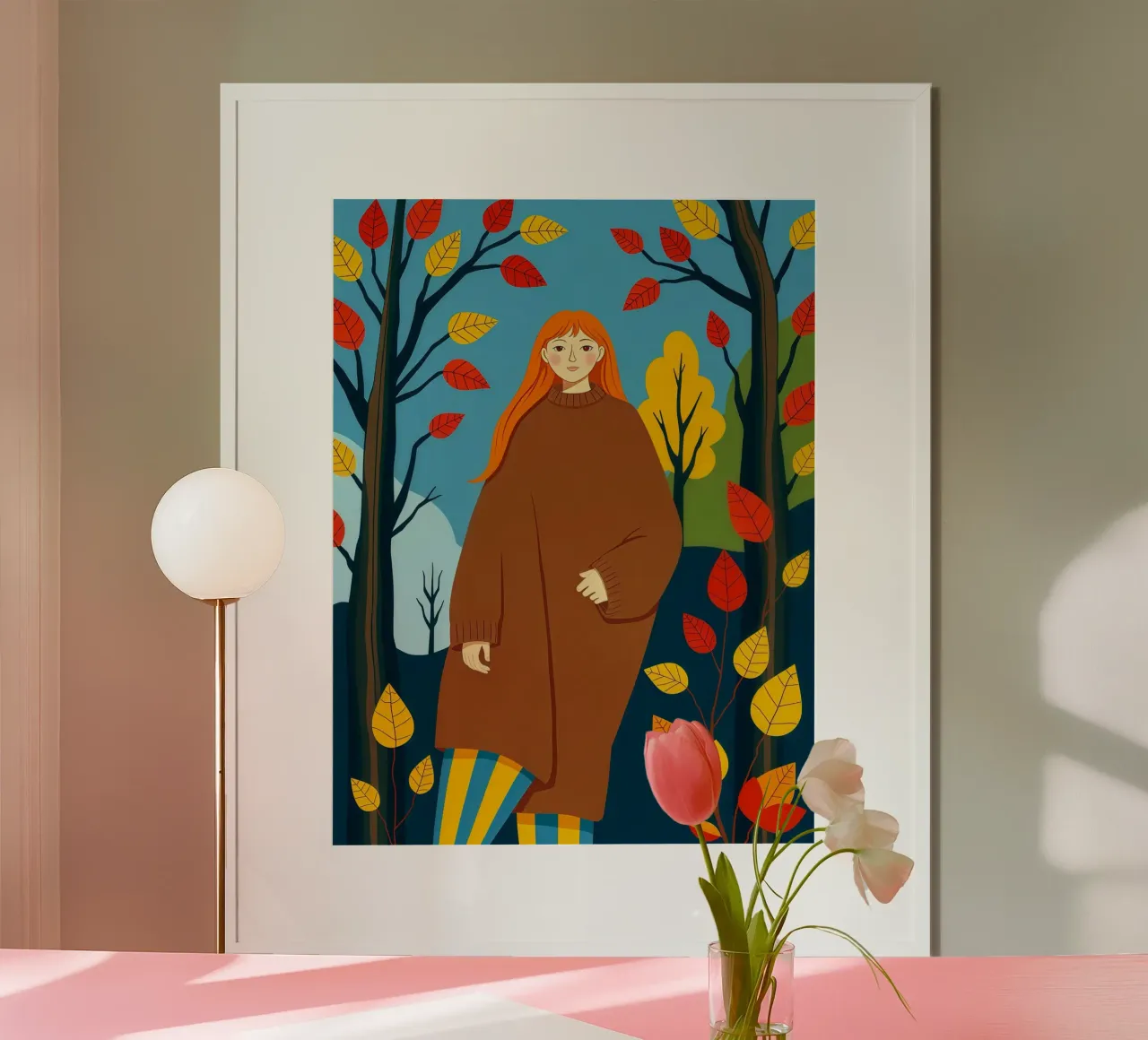 Donna che indossa un accogliente maglione in autunno e nella stagione autunnale carta hahnemühle da ARTOMATIC