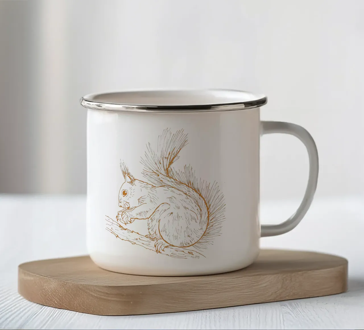 Scoiattolo con noce - illustrazione a inchiostro tazza in smalto da ms.Hey! textildesign
