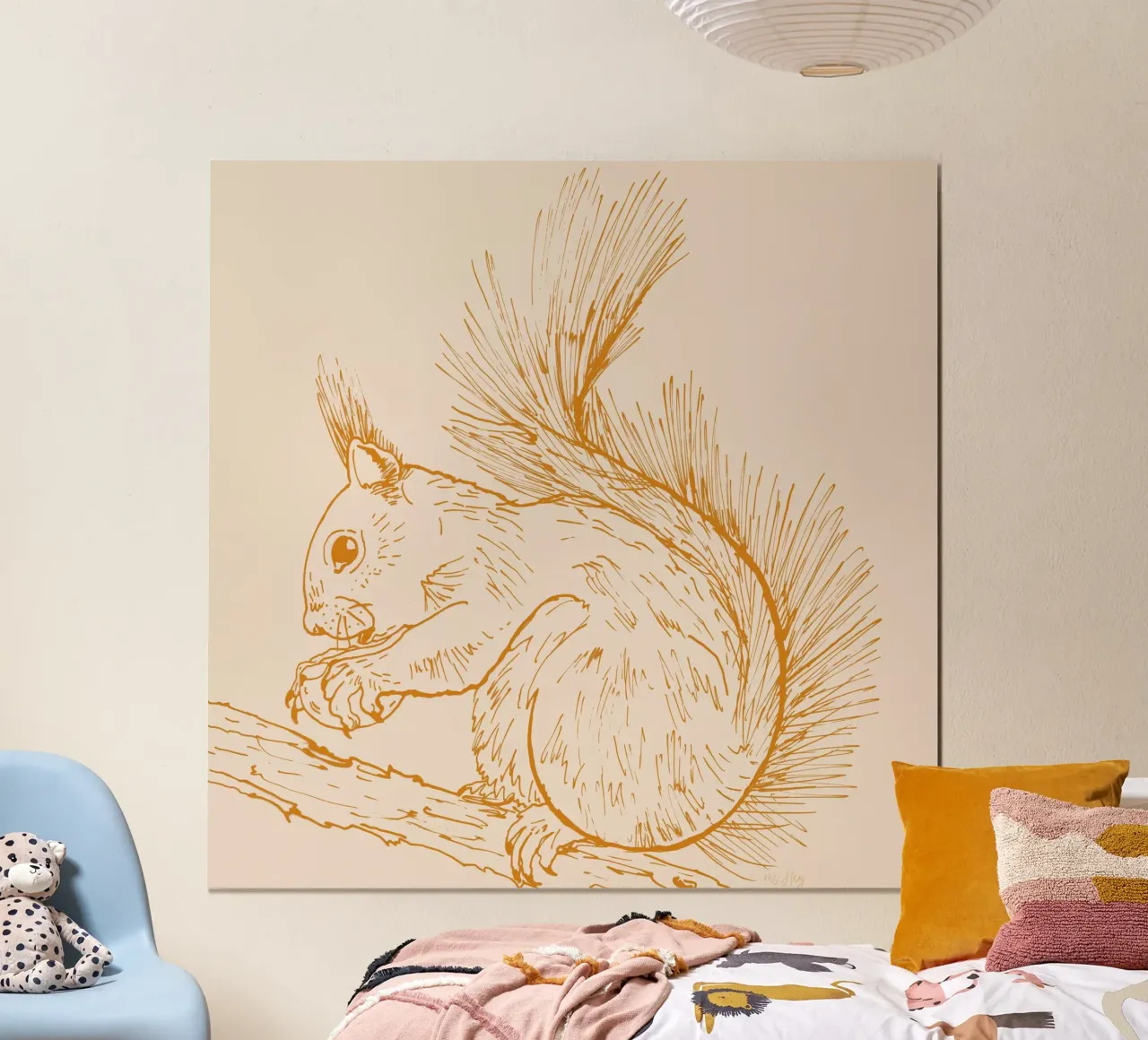 Squirrel with nut - ink illustration hahnemühle by ms.Hey! textildesign