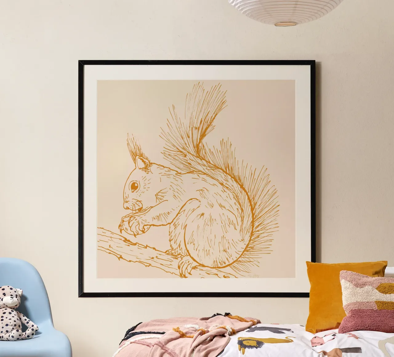 Squirrel with nut - ink illustration hahnemühle by ms.Hey! textildesign