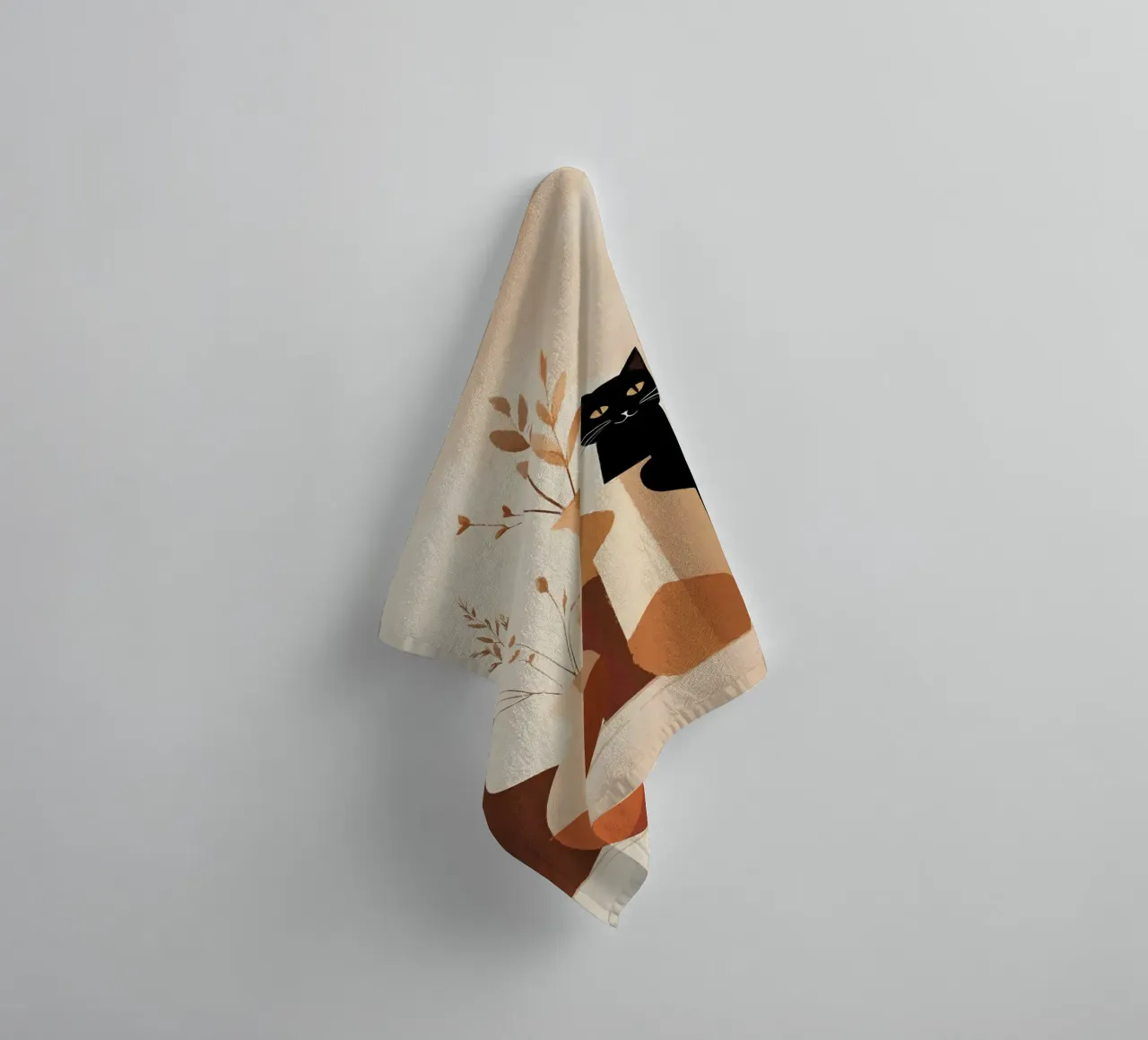 Minimalist Still Life with Black Cat and Vases towel by Bloom And Brush