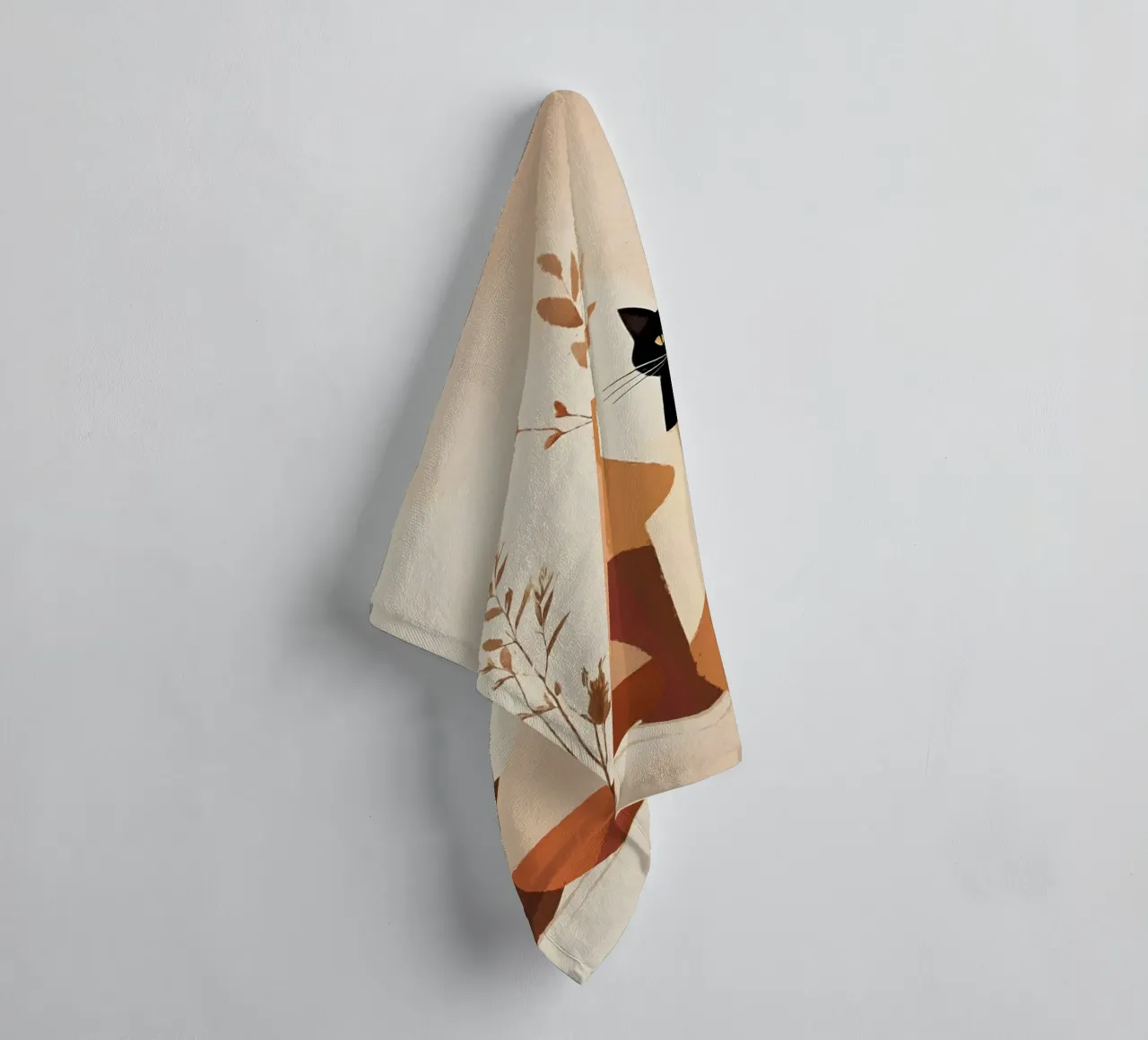 Minimalist Still Life with Black Cat and Vases towel by Bloom And Brush