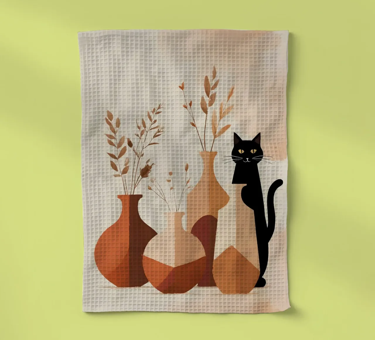 Nature morte minimaliste avec chat noir et vases torchon de Bloom And Brush
