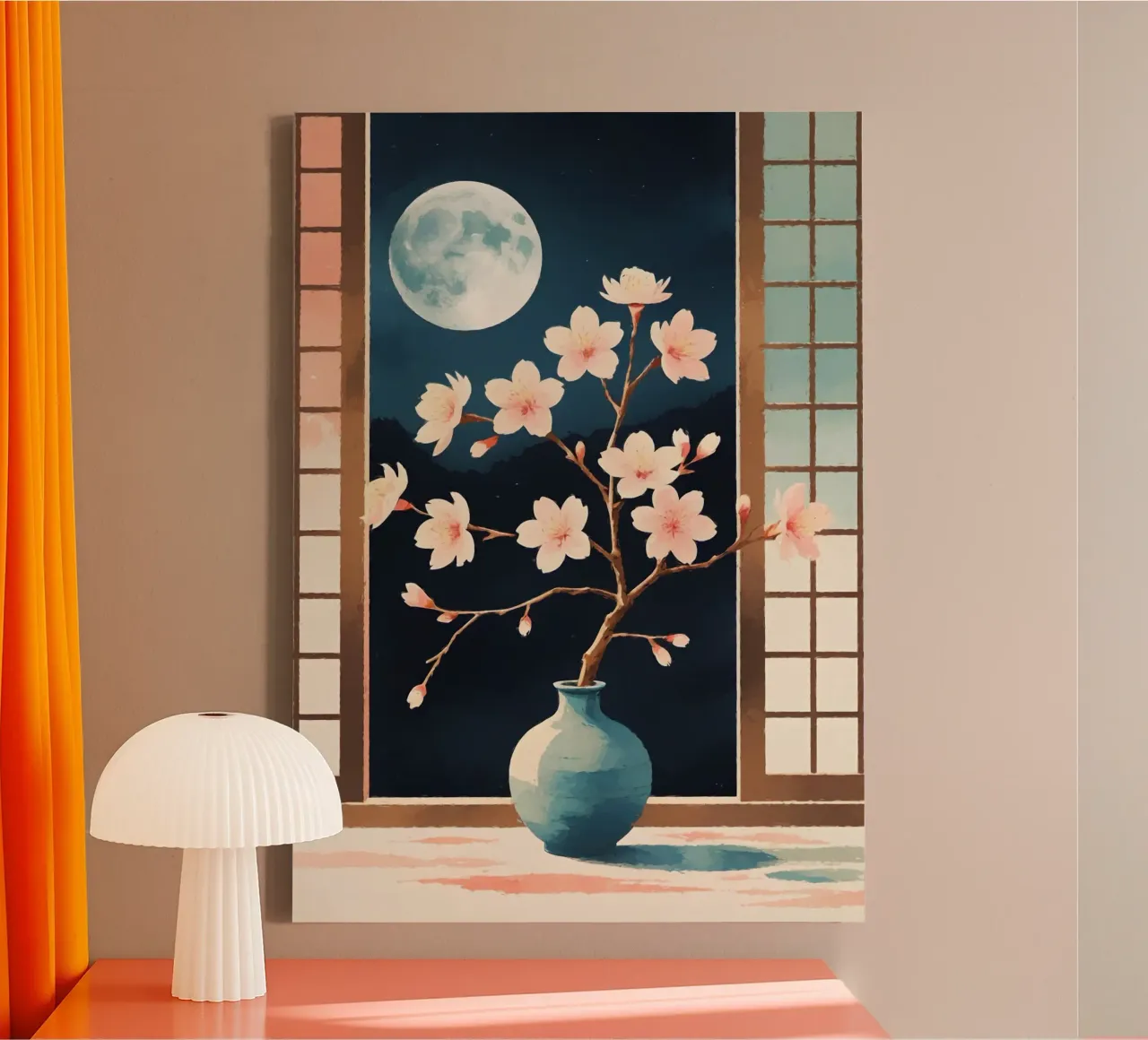 un ramo di sakura in fiore in un semplice vaso tela da Bloom And Brush