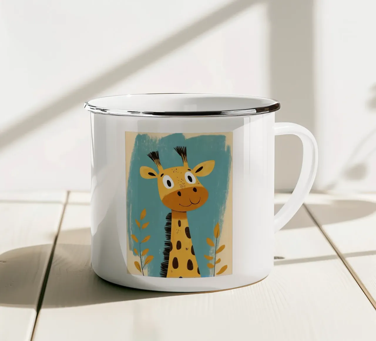 Illustrazione di una graziosa giraffa tazza in smalto da ORION