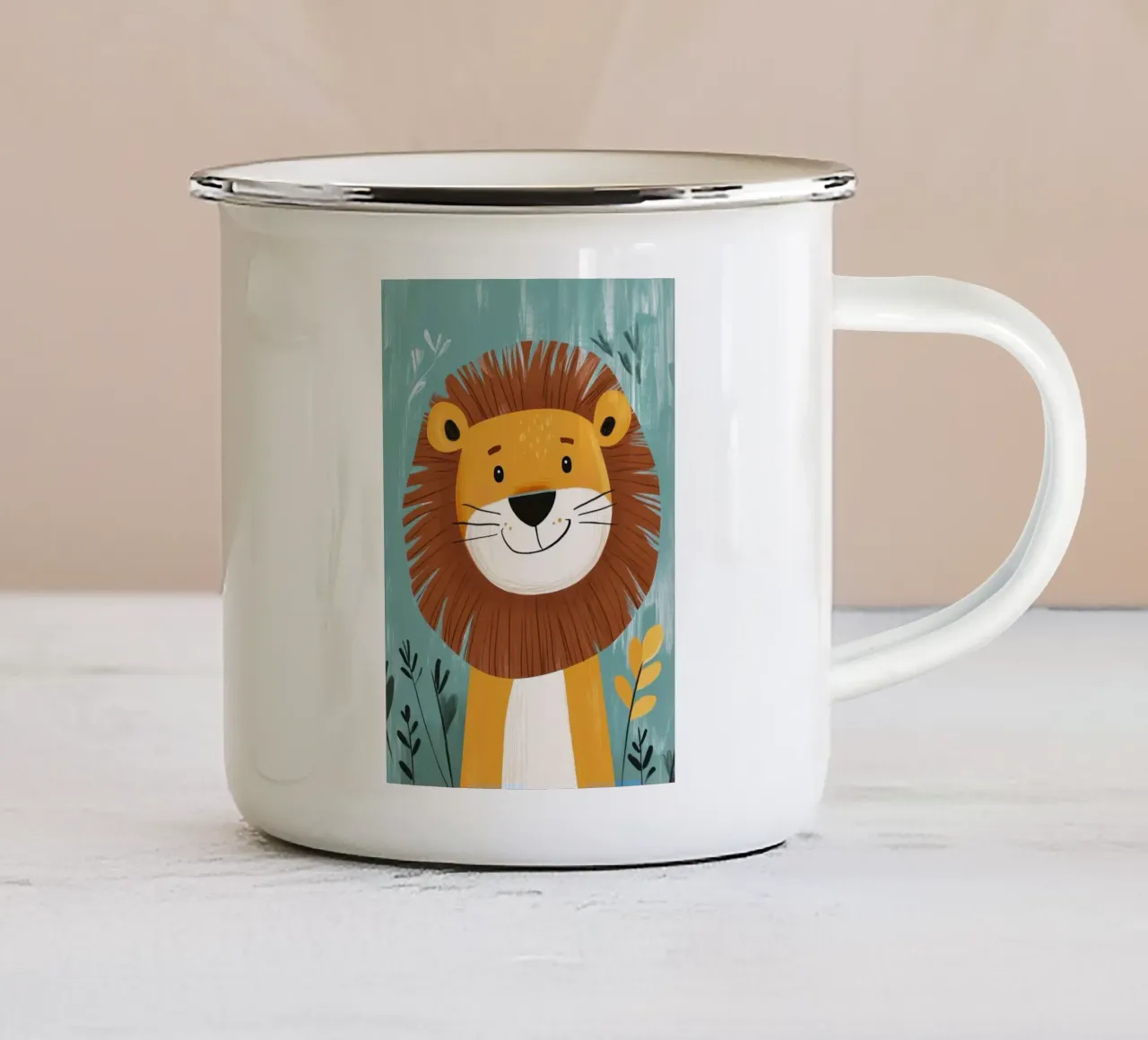 Illustrazione di un leone sorridente tazza in smalto da ORION