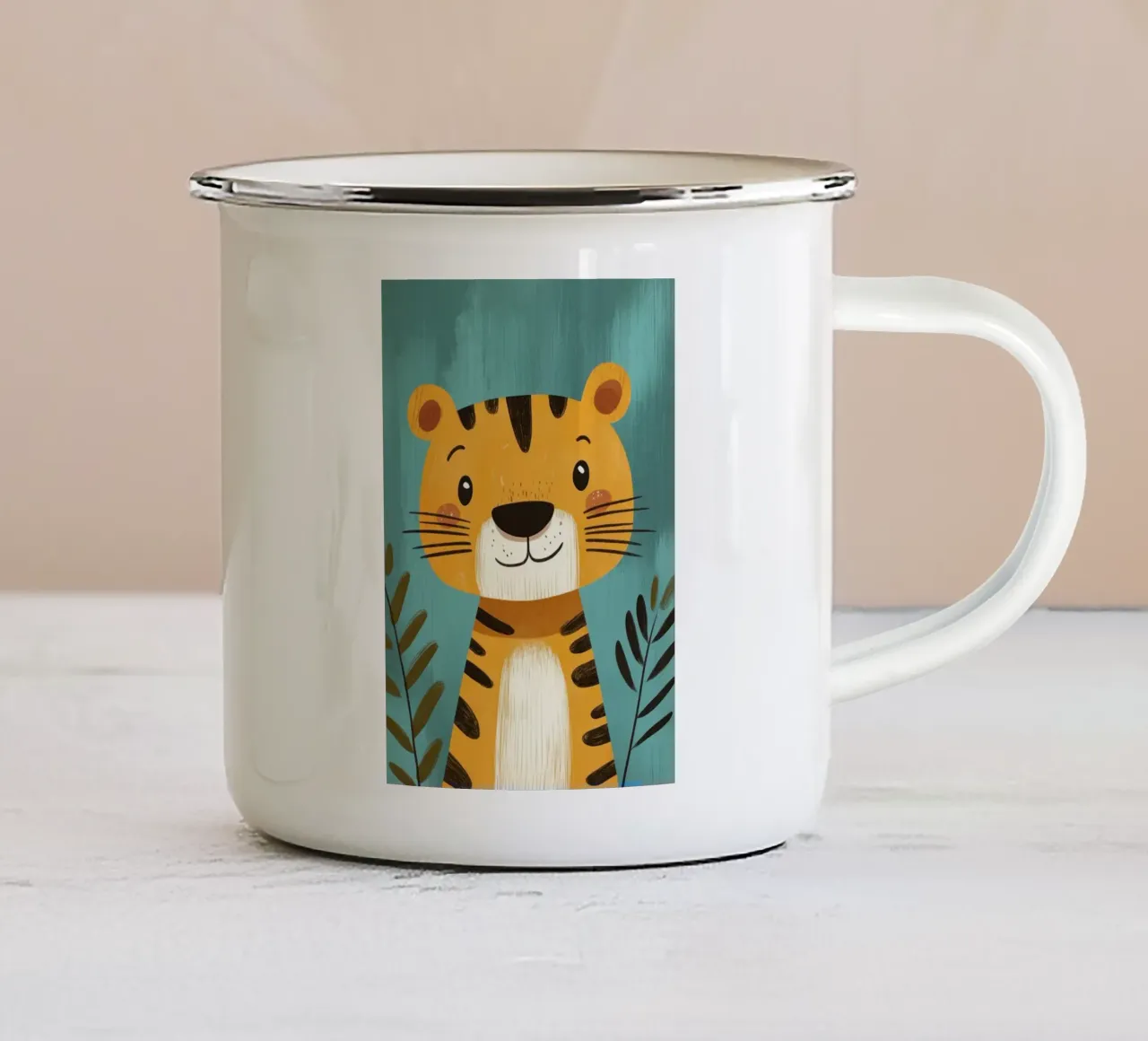 Illustrazione della tigre sorridente tazza in smalto da ORION
