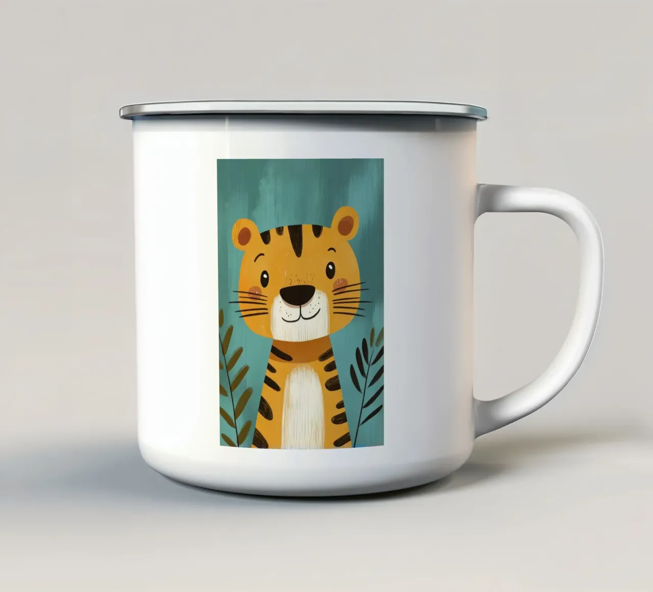 Illustrazione della tigre sorridente tazza in smalto da ORION