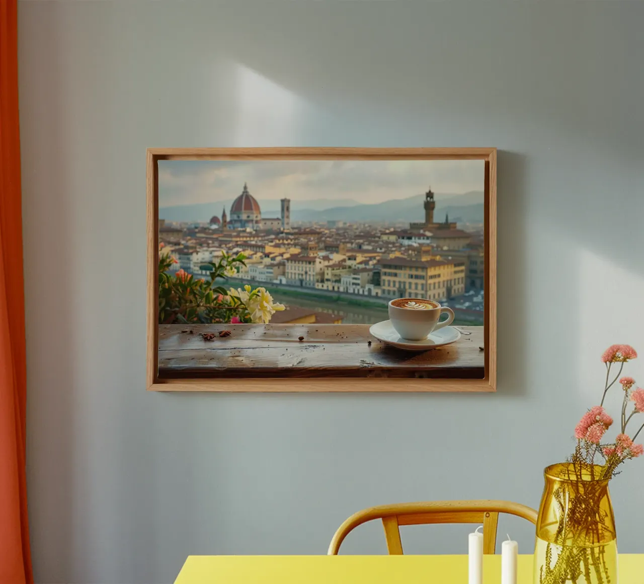 Caffè a Firenze tela con Cornice a cassetta da M-Ulrich-Digital Art
