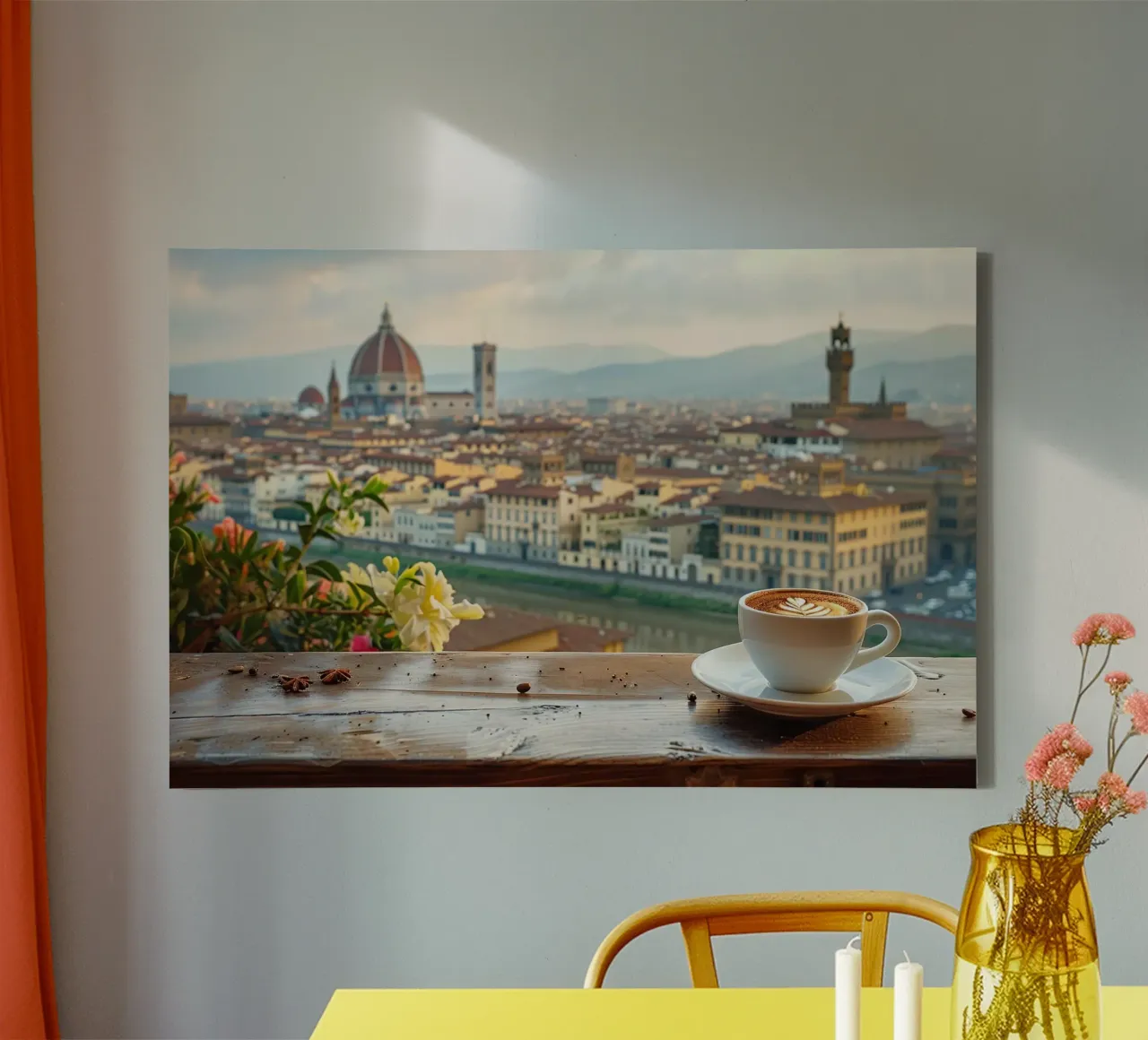 Caffè a Firenze tela con Cornice a cassetta da M-Ulrich-Digital Art