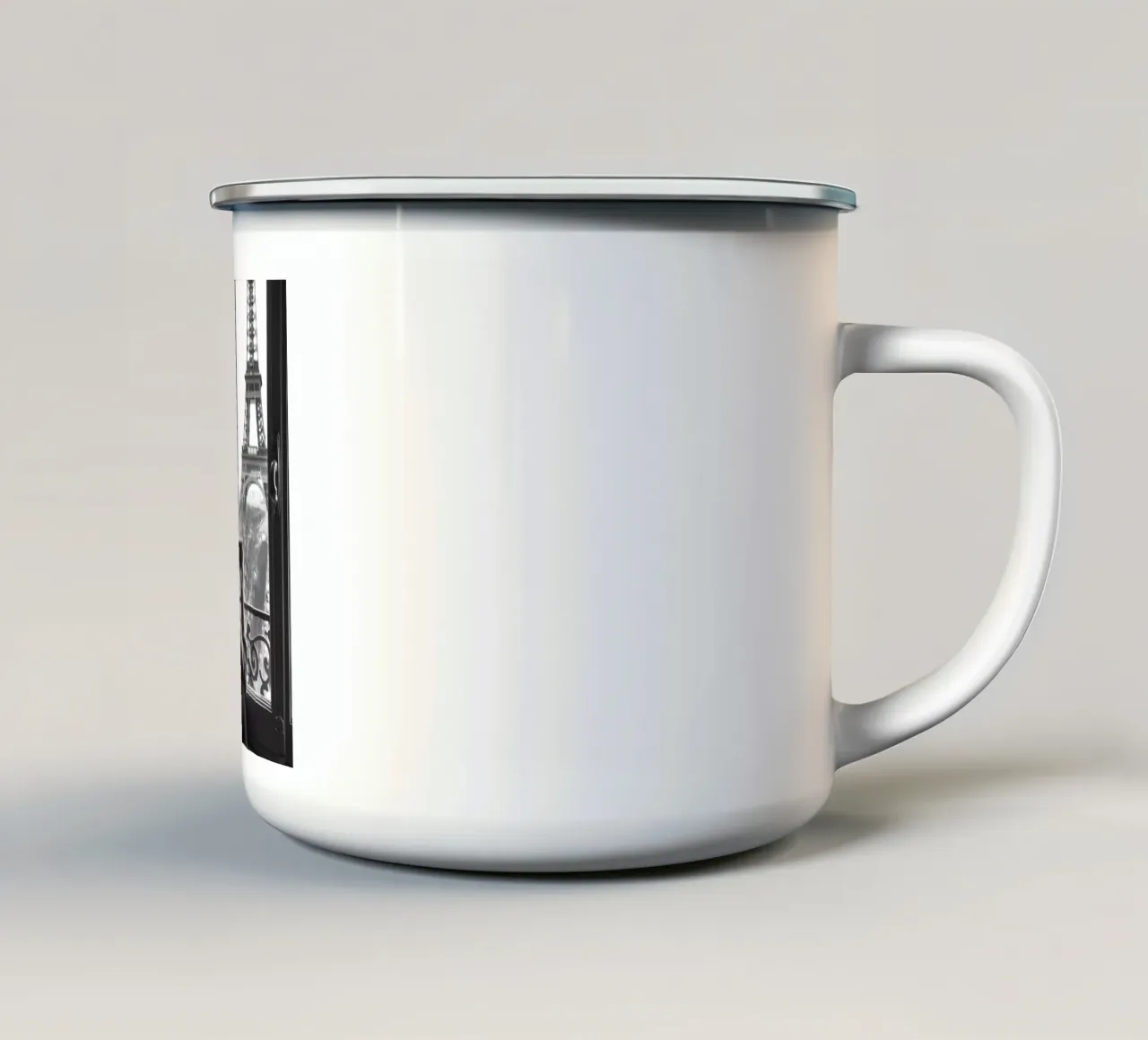 Kaffeepause in Paris enamel mug by M-Ulrich-Digital Art