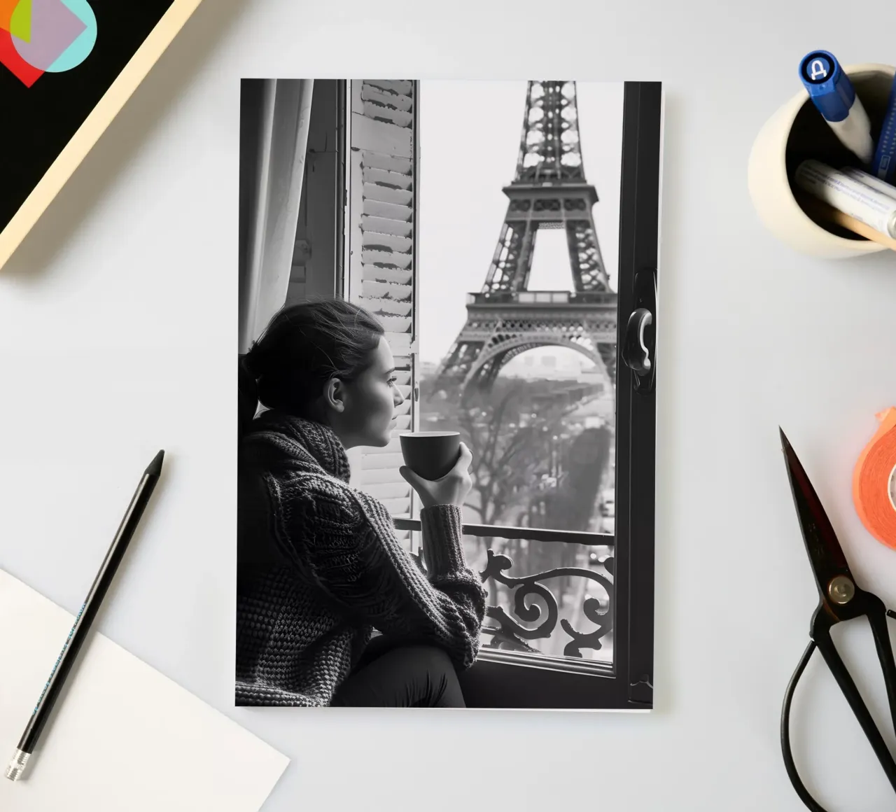 Kaffeepause in Paris notebook by M-Ulrich-Digital Art