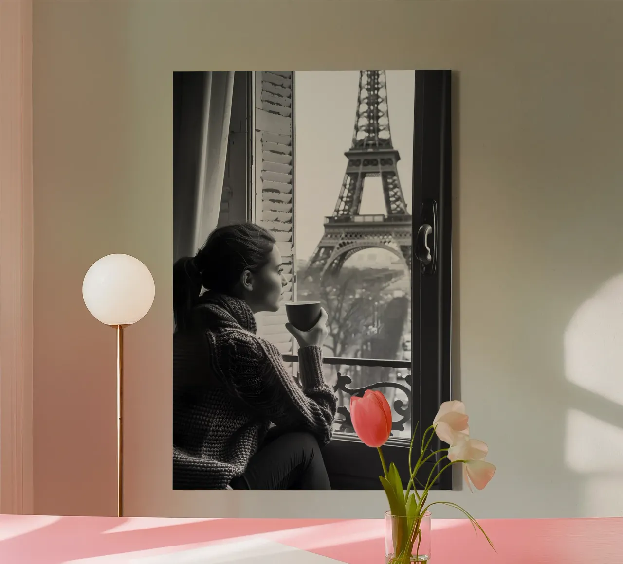 Kaffeepauze in Parijs canvas met Baklijst van M-Ulrich-Digital Art