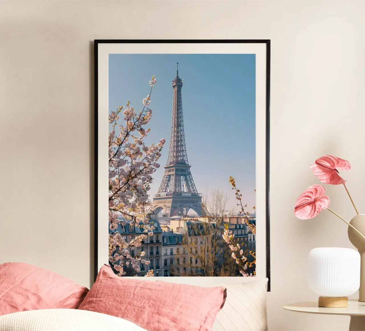 Primavera a Parigi poster con telaio in legno da M-Ulrich-Digital Art