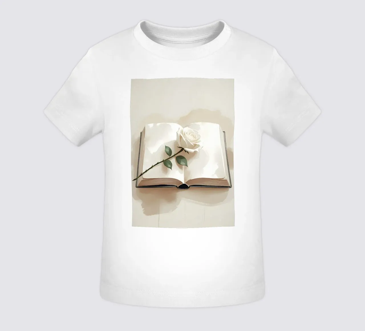 Un'illustrazione digitale minimalista di un libro aperto, con un si maglietta neonato da Bloom And Brush