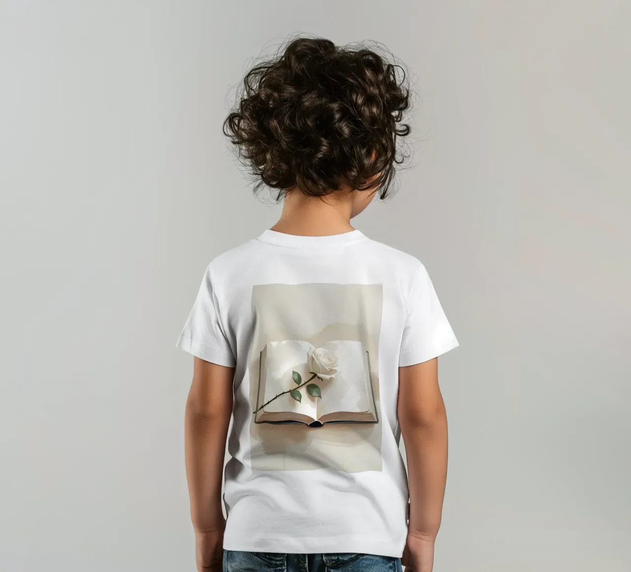 Un'illustrazione digitale minimalista di un libro aperto, con un si t-shirt bambini da Bloom And Brush