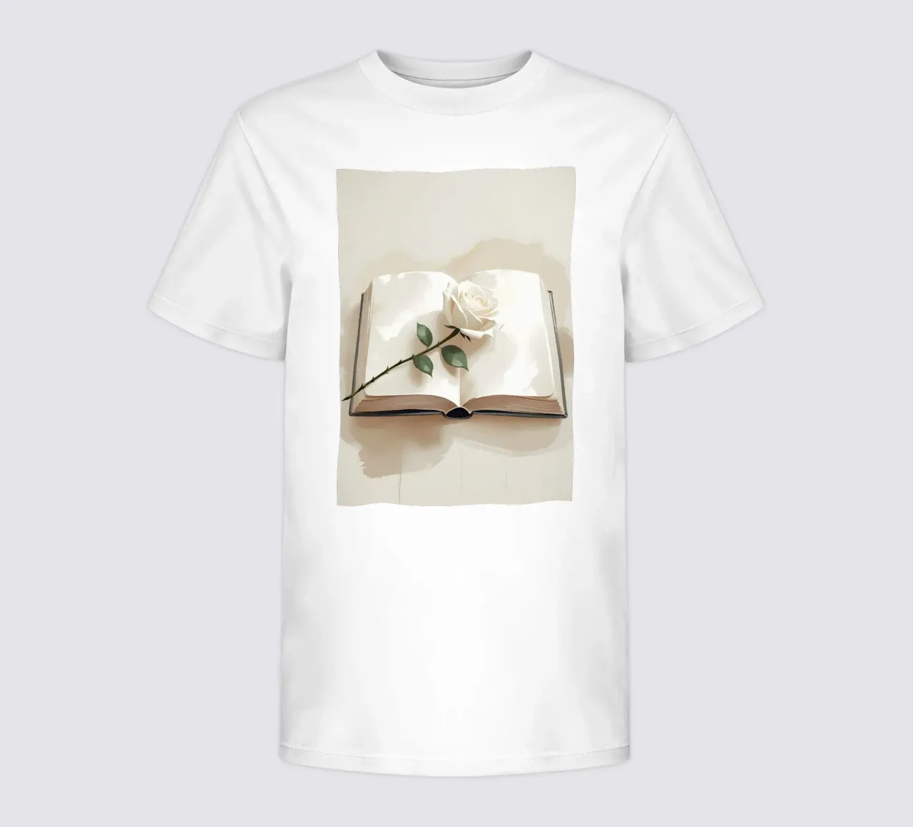 Un'illustrazione digitale minimalista di un libro aperto, con un si t-shirt bambini da Bloom And Brush