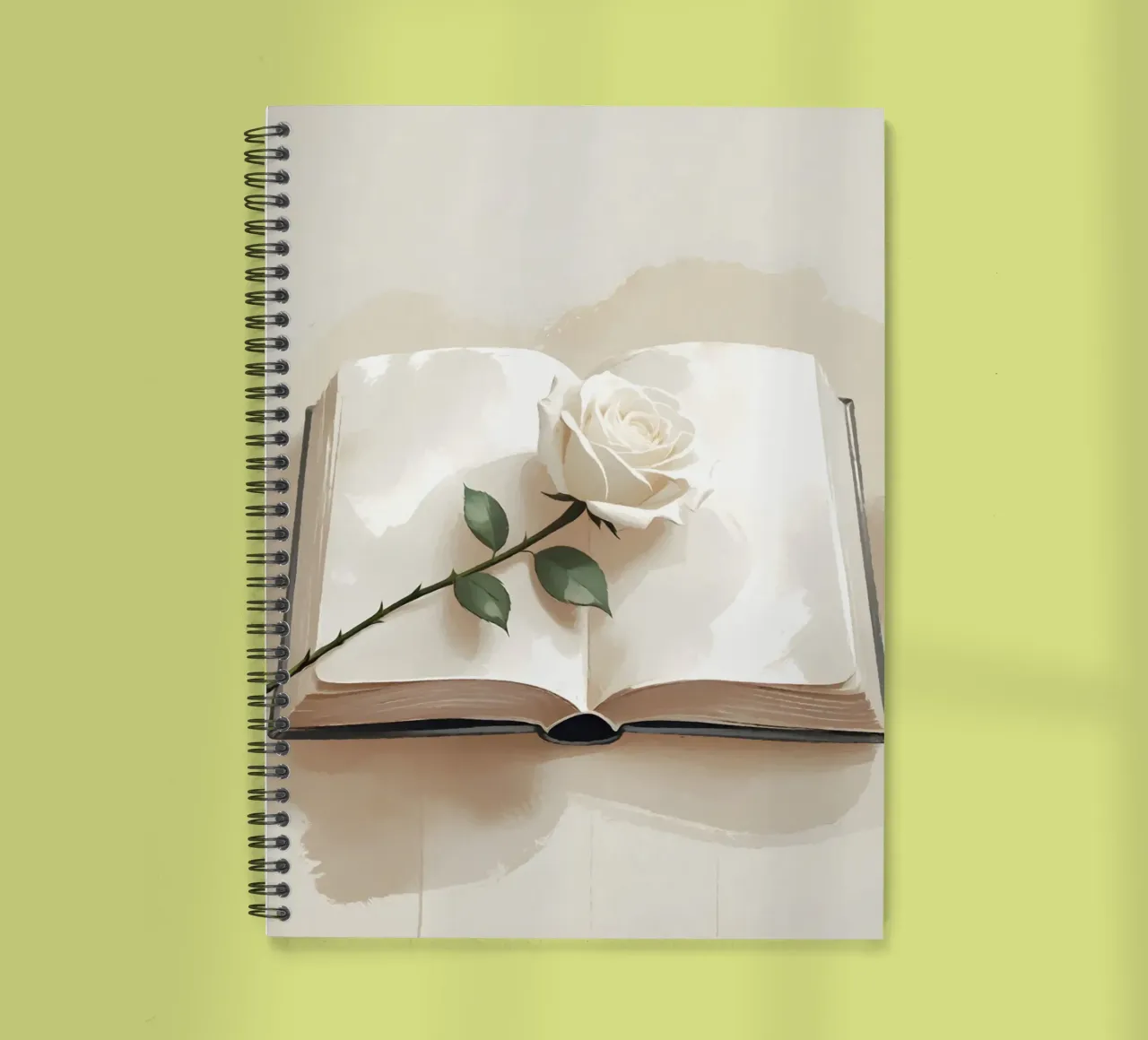 A minimalist digital illustration of an open book, with a si spiral notebook by Bloom And Brush