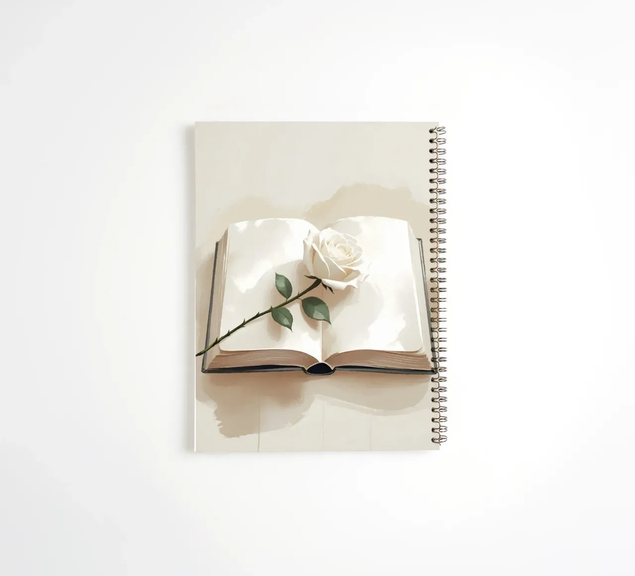 A minimalist digital illustration of an open book, with a si spiral notebook by Bloom And Brush