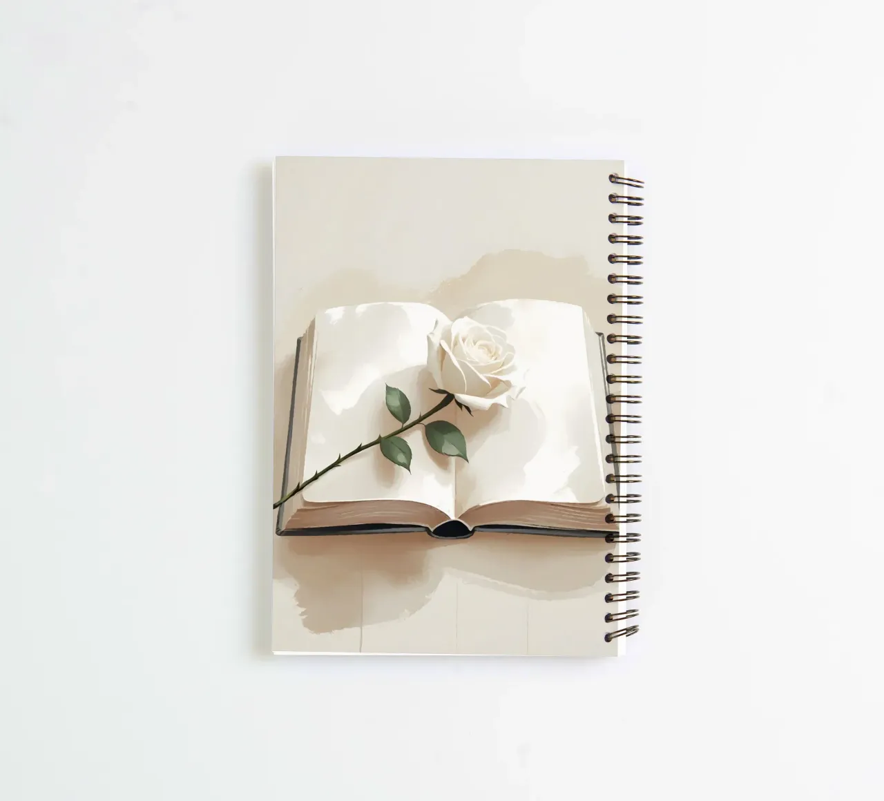 A minimalist digital illustration of an open book, with a si spiral notebook by Bloom And Brush