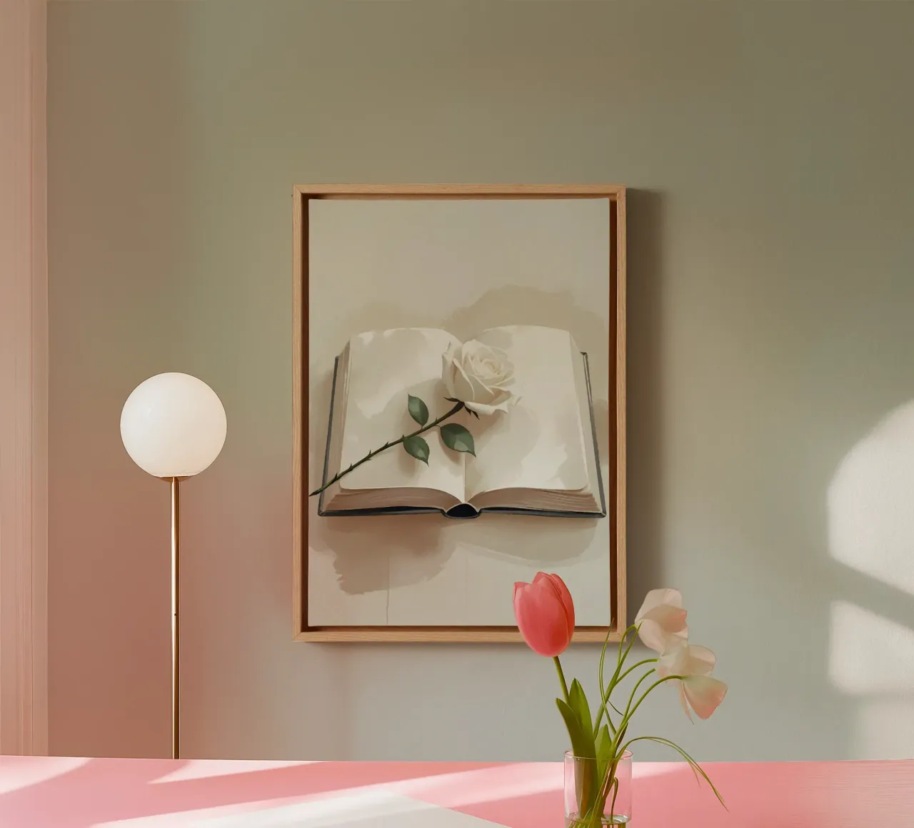 A minimalist digital illustration of an open book, with a si canvas by Bloom And Brush