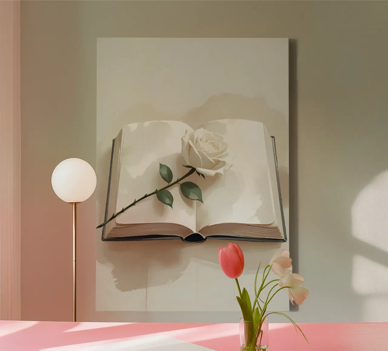 A minimalist digital illustration of an open book, with a si canvas by Bloom And Brush