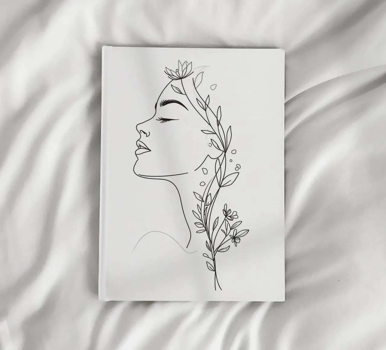 Portrait au trait d'une femme avec des fleurs carnet de notes de Bloom And Brush