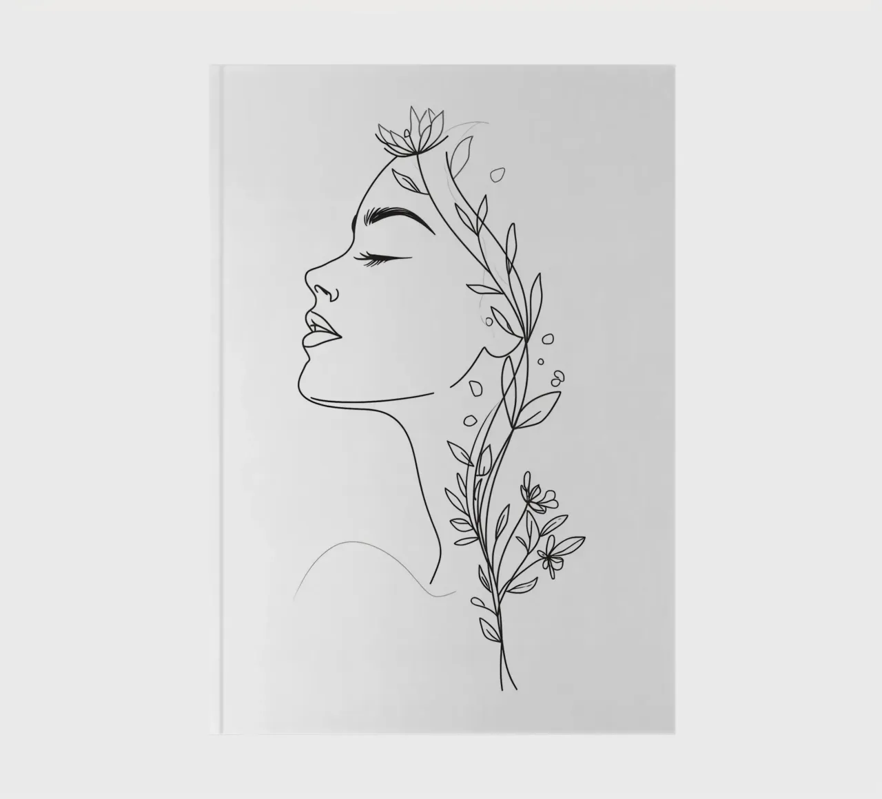 Portrait au trait d'une femme avec des fleurs carnet de notes de Bloom And Brush