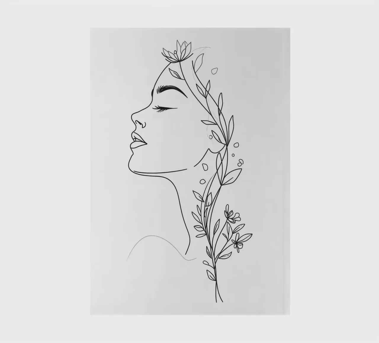 Portrait au trait d'une femme avec des fleurs carnet de notes de Bloom And Brush