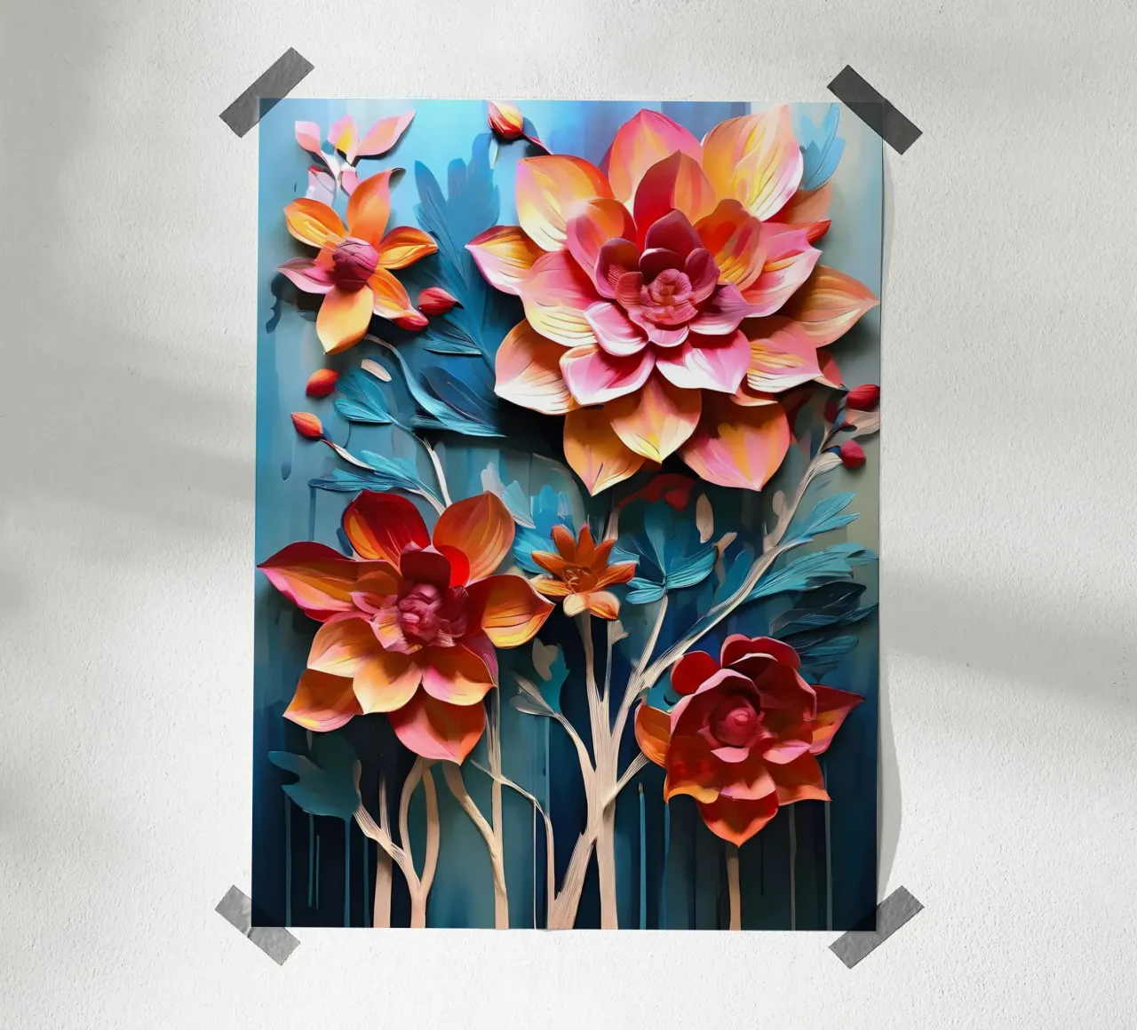 Lebendiger Blumenteppich Poster mit Holzrahmen von Artistic-shop