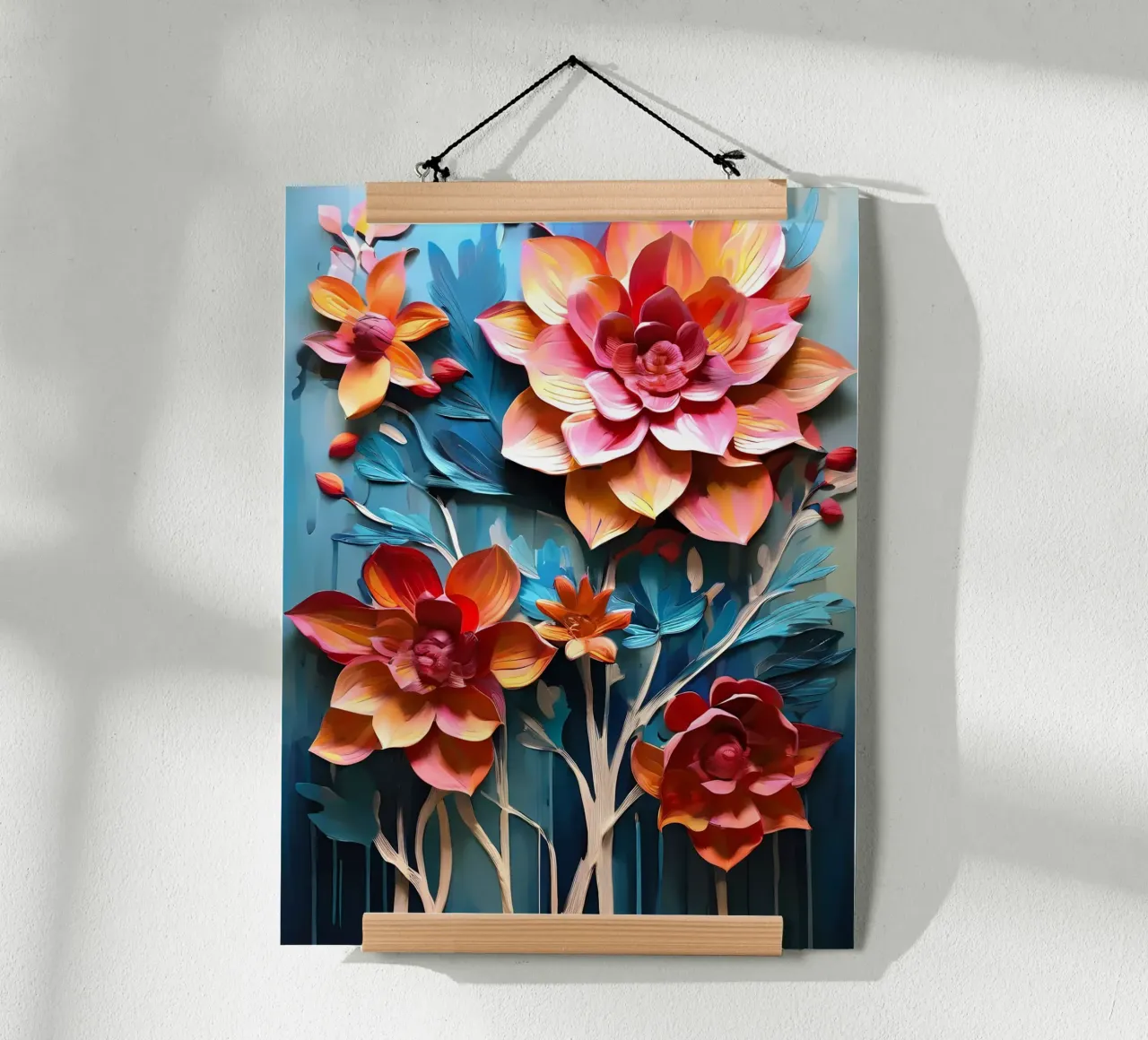 Lebendiger Blumenteppich Poster mit Holzrahmen von Artistic-shop