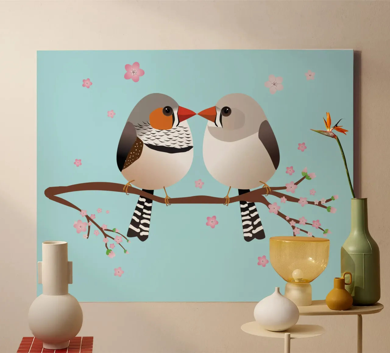 Una bonita pareja de pinzones cebra con forma de huevo lienzo con Marco flotante de BwiseLizzy