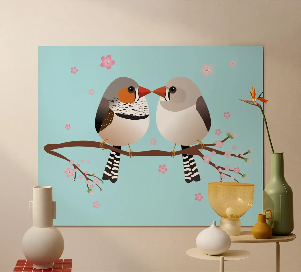 Una simpatica coppia di fringuelli zebrati a forma di uovo poster con telaio in legno da BwiseLizzy
