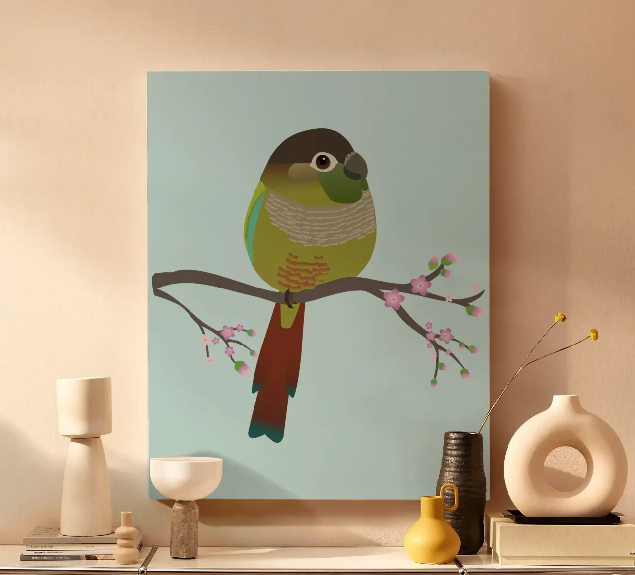 Cute egg shaped green cheek conure canvas by BwiseLizzy