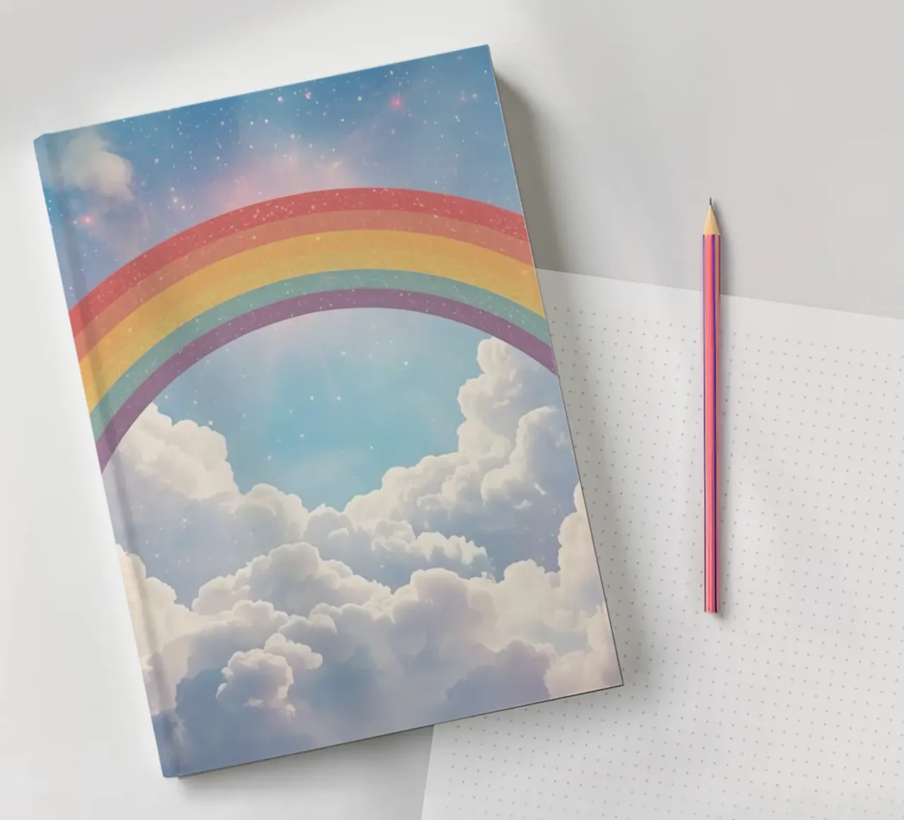 Dreams Rainbow over Clouds in Starry Sky notebook by DesignDoodle
