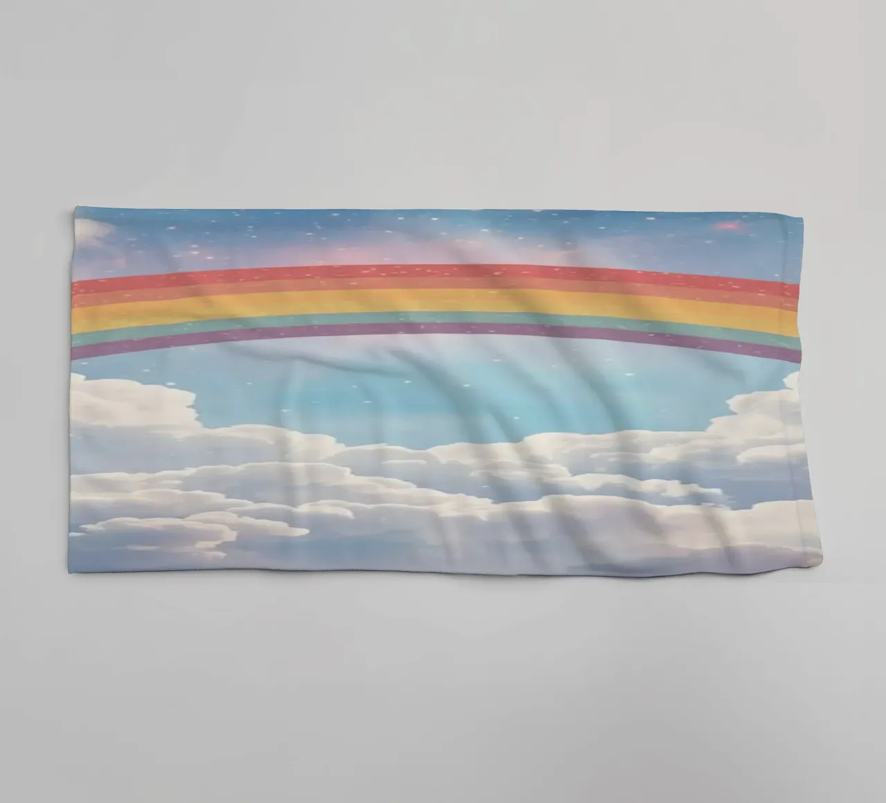 Dreams Rainbow over Clouds in Starry Sky towel by DesignDoodle