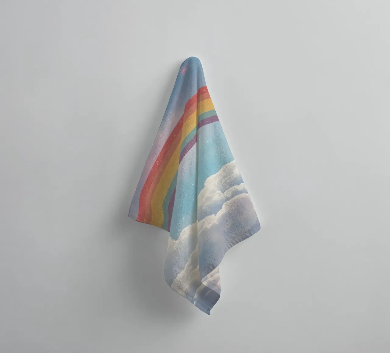 Dreams Rainbow over Clouds in Starry Sky towel by DesignDoodle