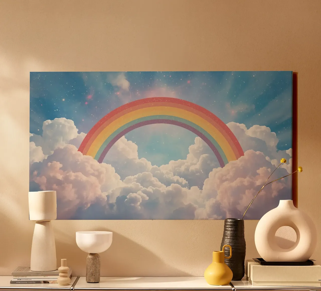 Dreams Rainbow over Clouds in Starry Sky canvas by DesignDoodle
