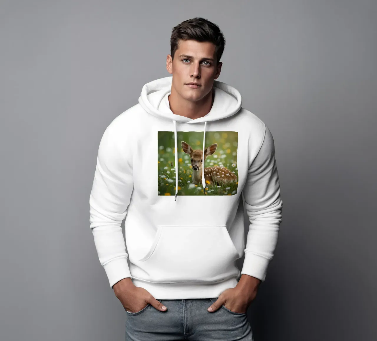 Un cerbiatto simpatico in un campo di fiori selvatici felpa con cappuccio da DesignDoodle