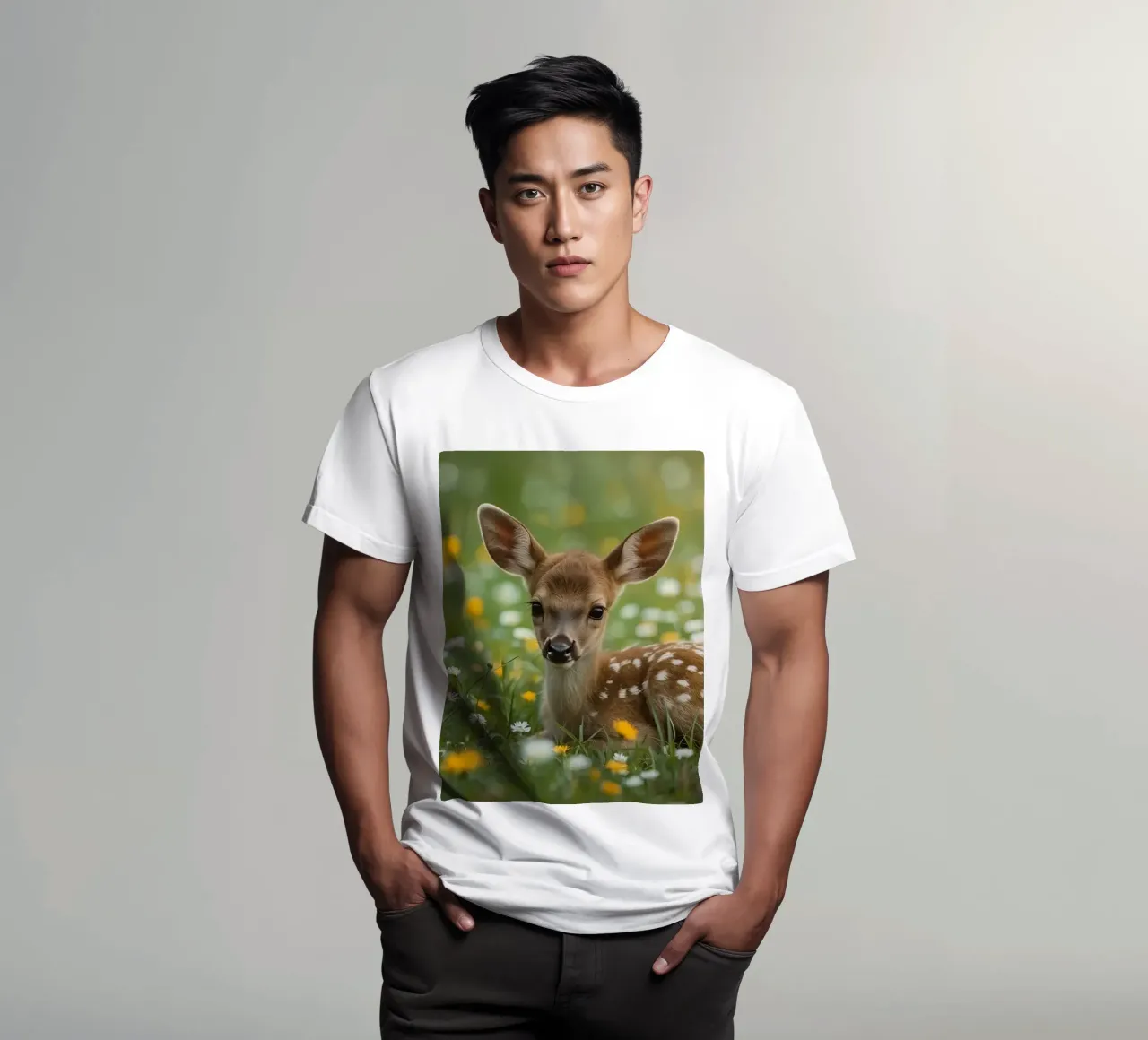 Un cerbiatto simpatico in un campo di fiori selvatici t-shirt da DesignDoodle