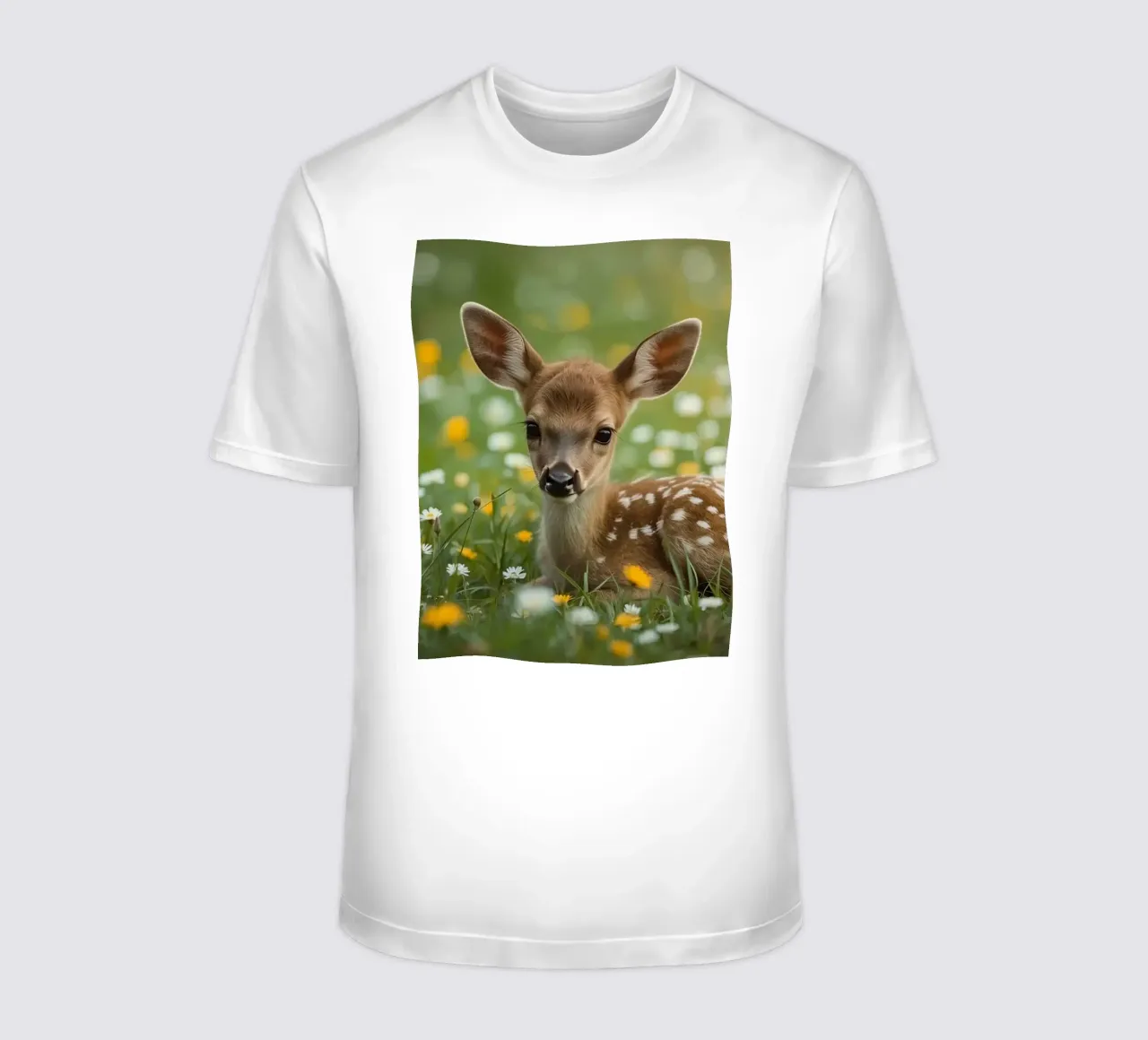 Un cerbiatto simpatico in un campo di fiori selvatici t-shirt da DesignDoodle