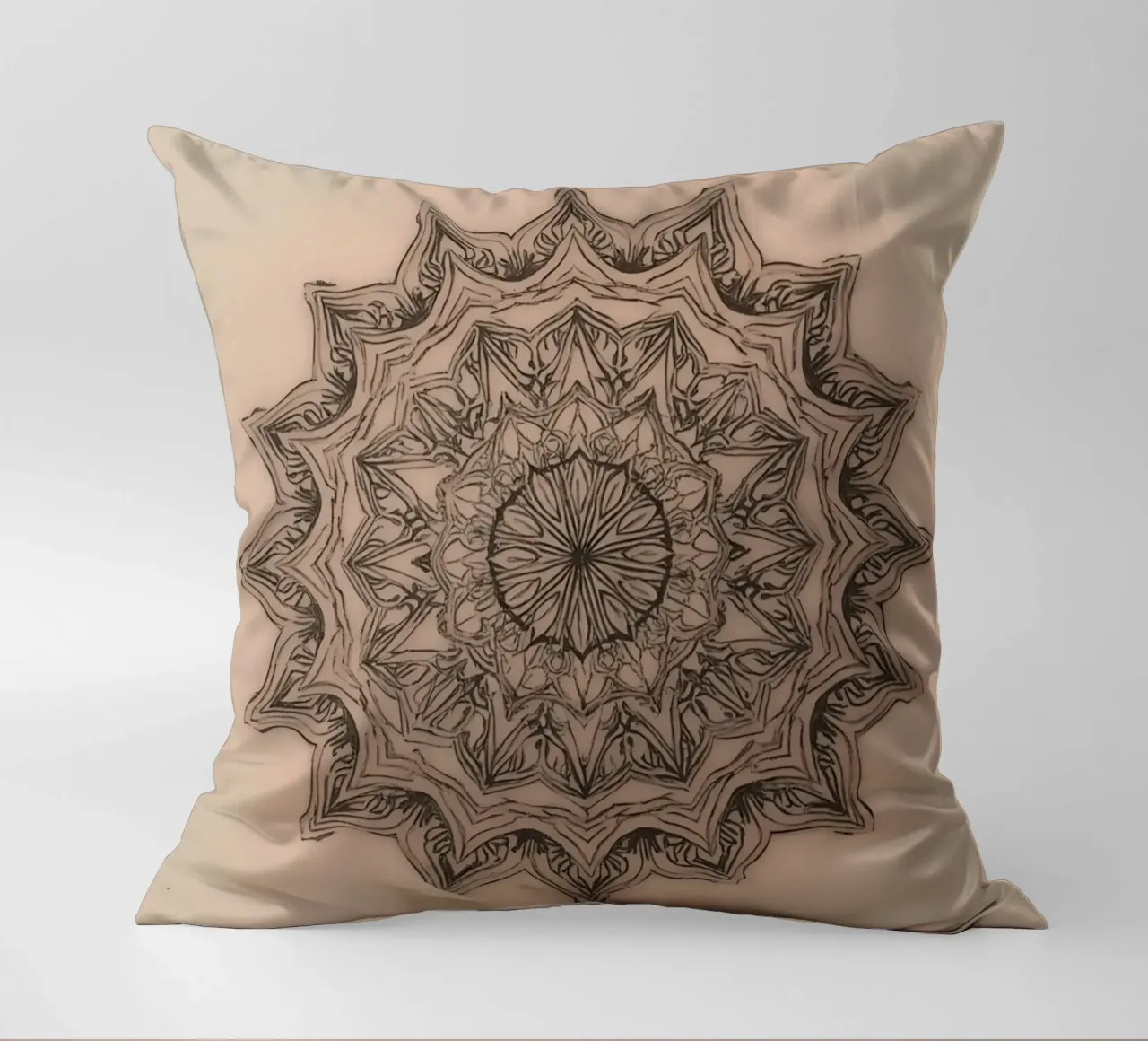 Mandala simmetrico su sfondo color pesca cuscino da DesignDoodle