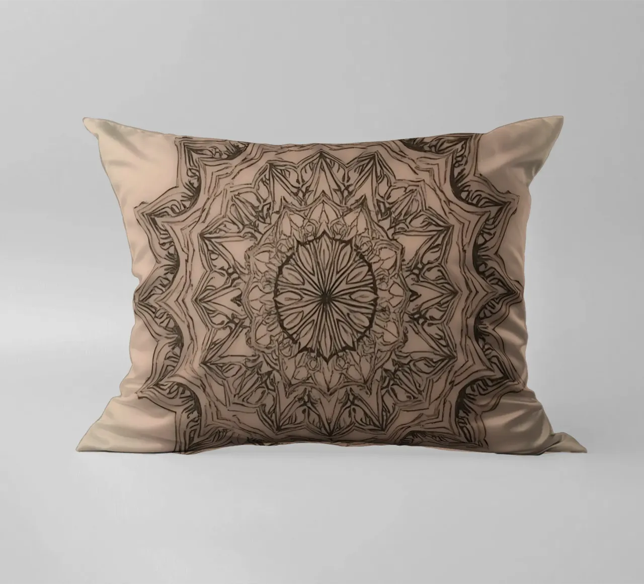 Mandala simmetrico su sfondo color pesca cuscino da DesignDoodle