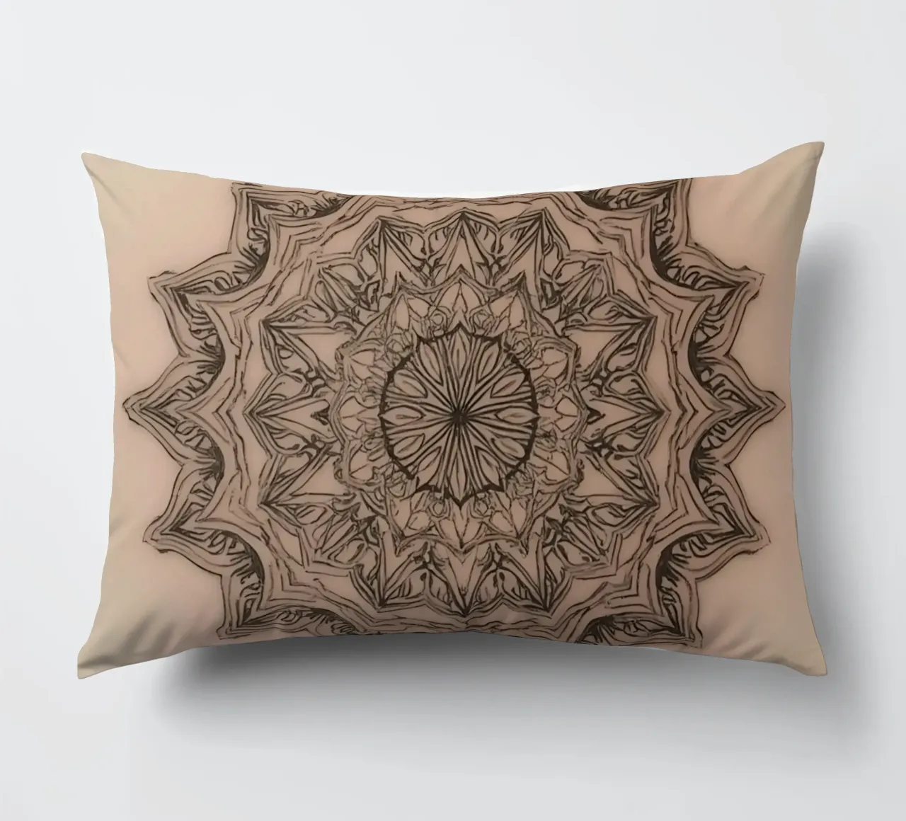 Mandala simmetrico su sfondo color pesca cuscino da DesignDoodle
