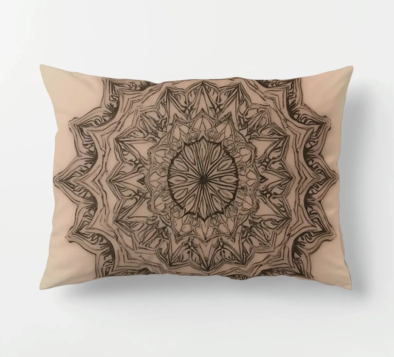 Mandala simmetrico su sfondo color pesca cuscino da DesignDoodle