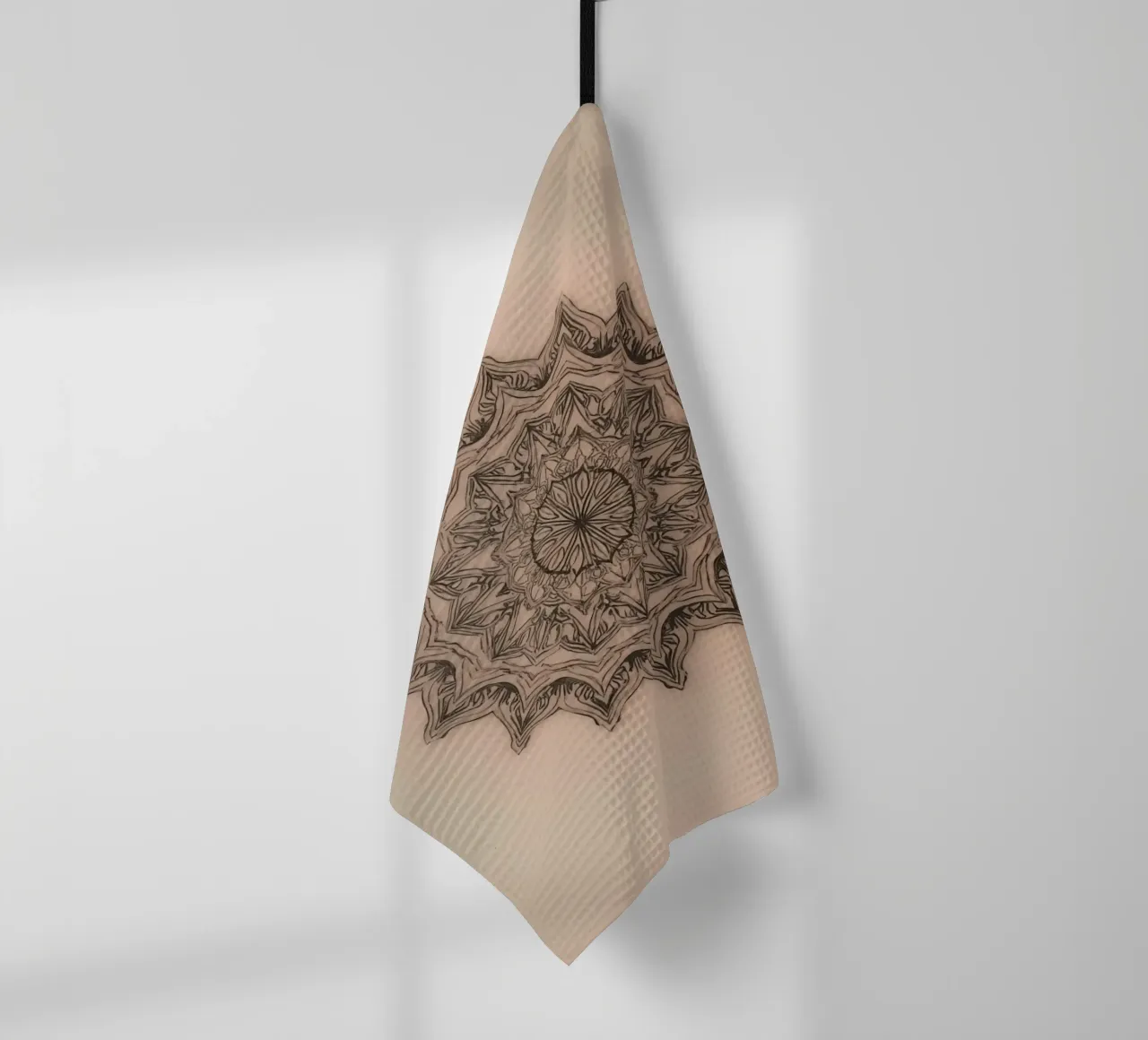 Mandala simmetrico su sfondo color pesca canovaccio da cucina da DesignDoodle