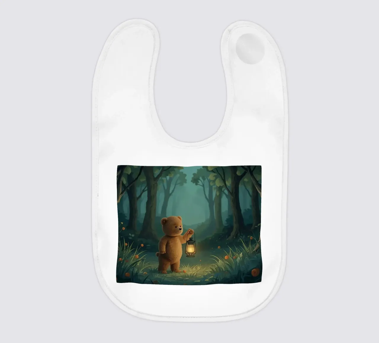 Orsacchiotto smarrito che tiene una lanterna nella foresta bavaglino da DesignDoodle
