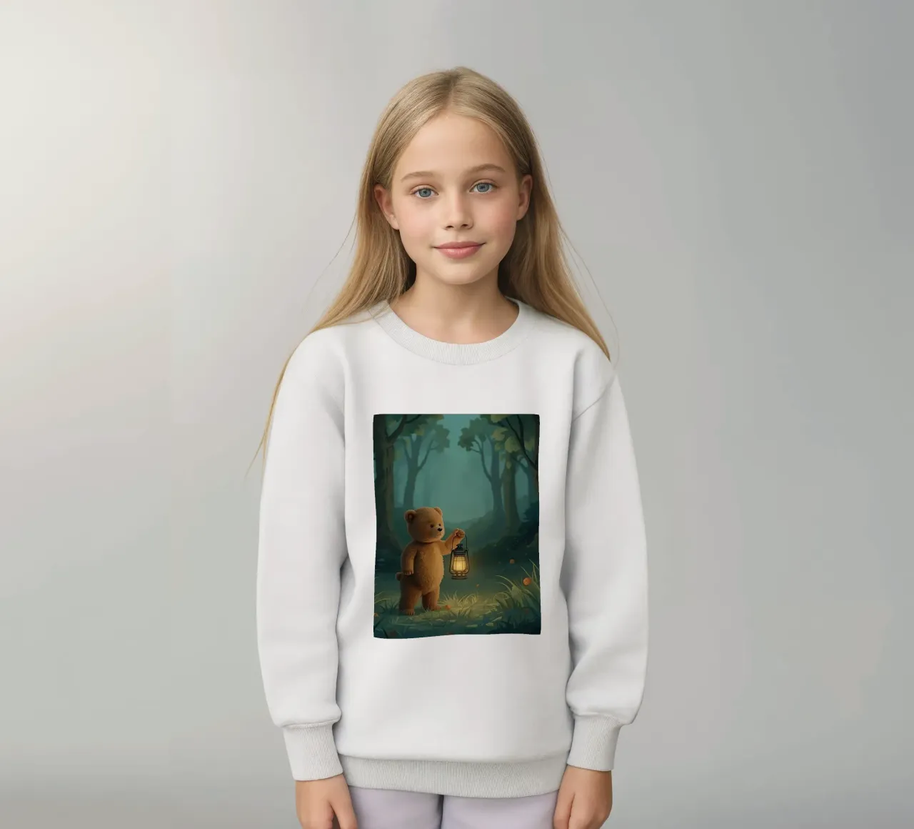 Orsacchiotto smarrito che tiene una lanterna nella foresta felpa bambino da DesignDoodle